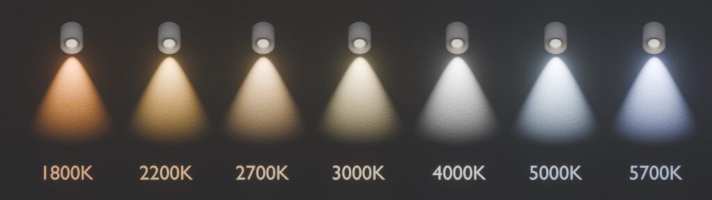 Darstellung der Farbtemperatur für weißes Licht von wamrweiß bis kaltweiß (1800K - 5700K)