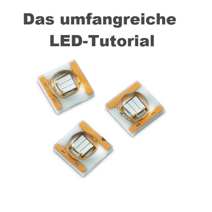 3 LEDs mit Schriftzug " Das umfangreiche LED-Tutorial"