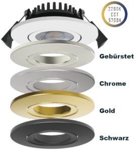 Tunable White Spots in weiß, schwarz, chrome, gold und Alu gebürstet